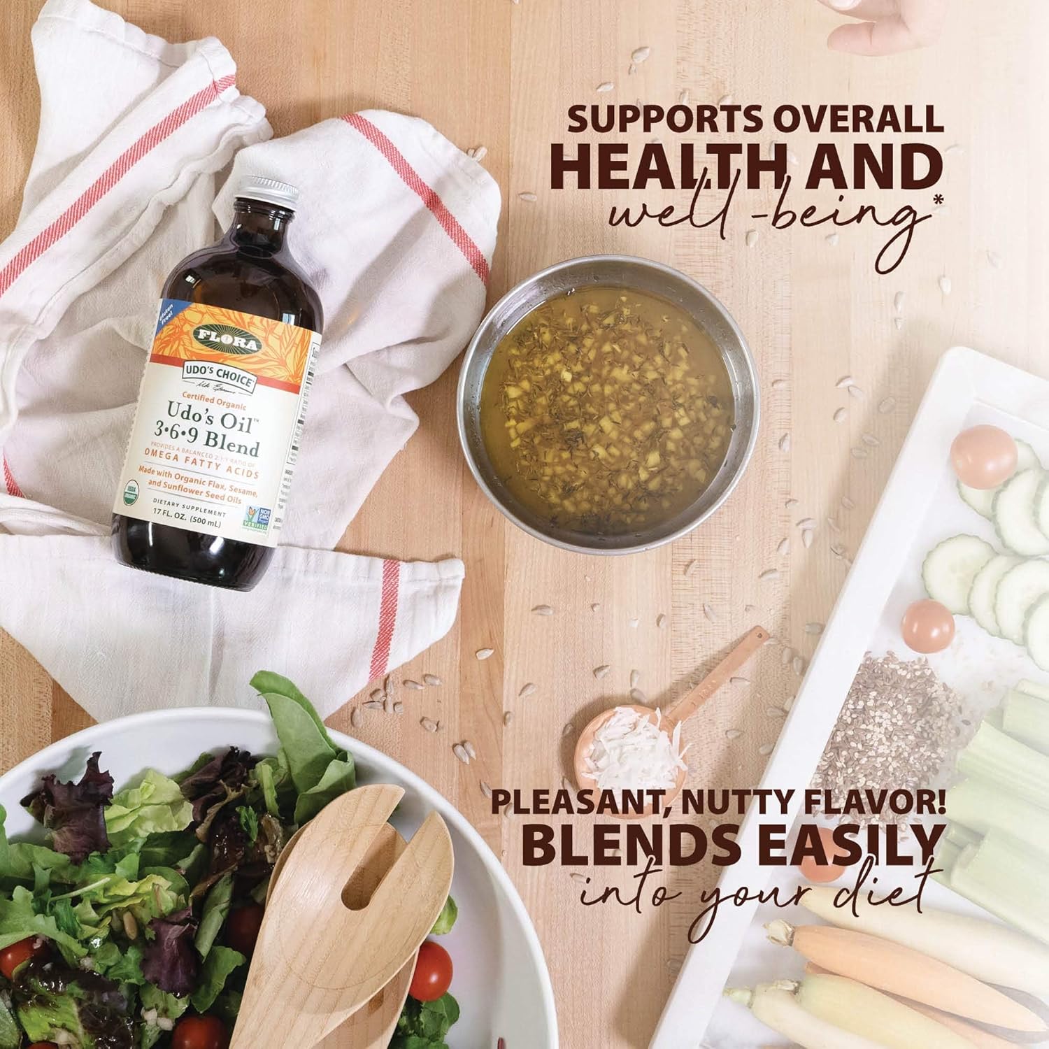 Organic Flora Omega 369 Oil Blend with Flax, Sesame & Sunflower Seed Oils - Vegan Fatty Acids in 2:1:1 Ratio - 17 oz Bottle