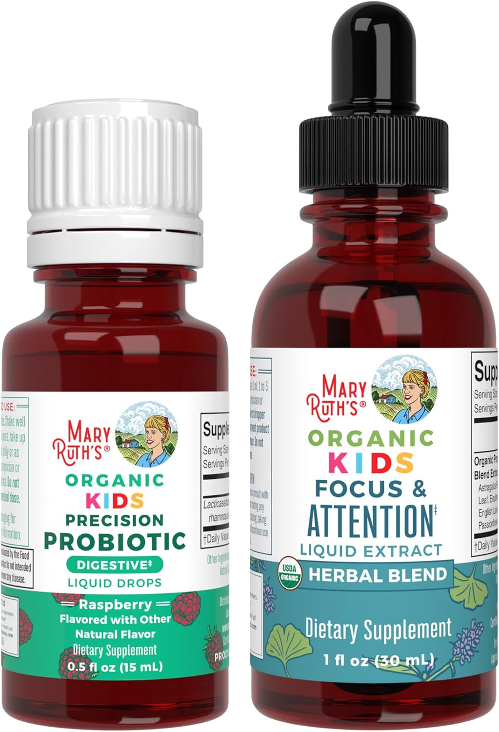Organic Focus Probiotic Drops for Kids | USDA Certified | Gut & Brain Health Support | Vegan, Non-GMO, Gluten-Free | MaryRuth Organics