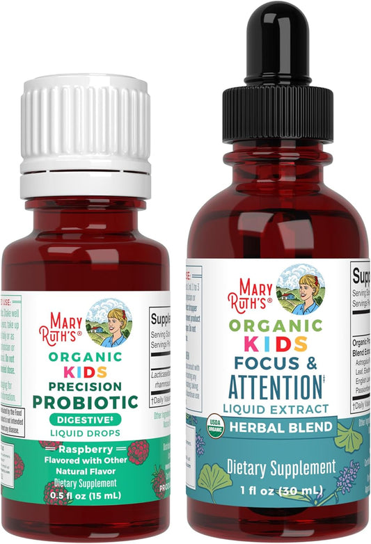 Organic Focus Probiotic Drops for Kids | USDA Certified | Gut & Brain Health Support | Vegan, Non-GMO, Gluten-Free | MaryRuth Organics