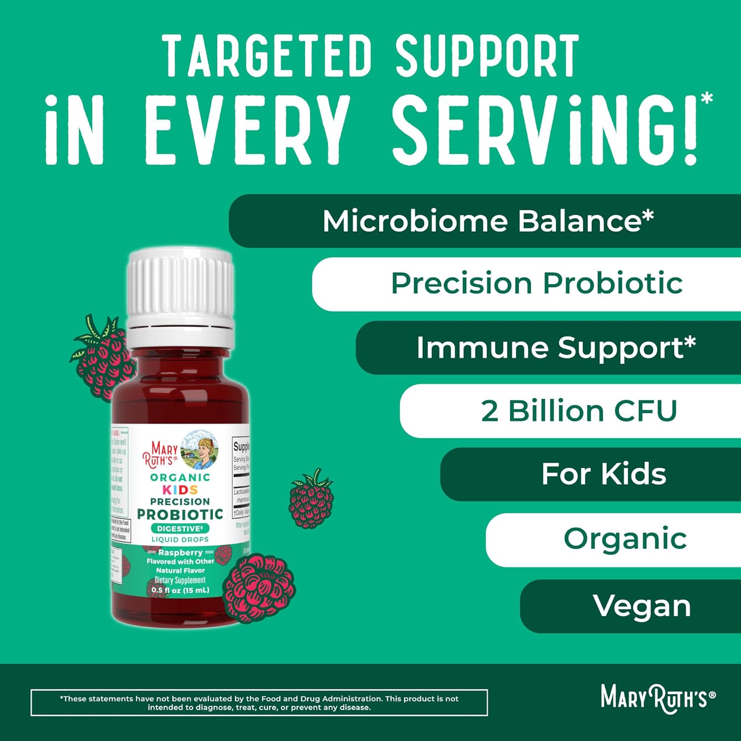 Organic Focus Probiotic Drops for Kids | USDA Certified | Gut & Brain Health Support | Vegan, Non-GMO, Gluten-Free | MaryRuth Organics