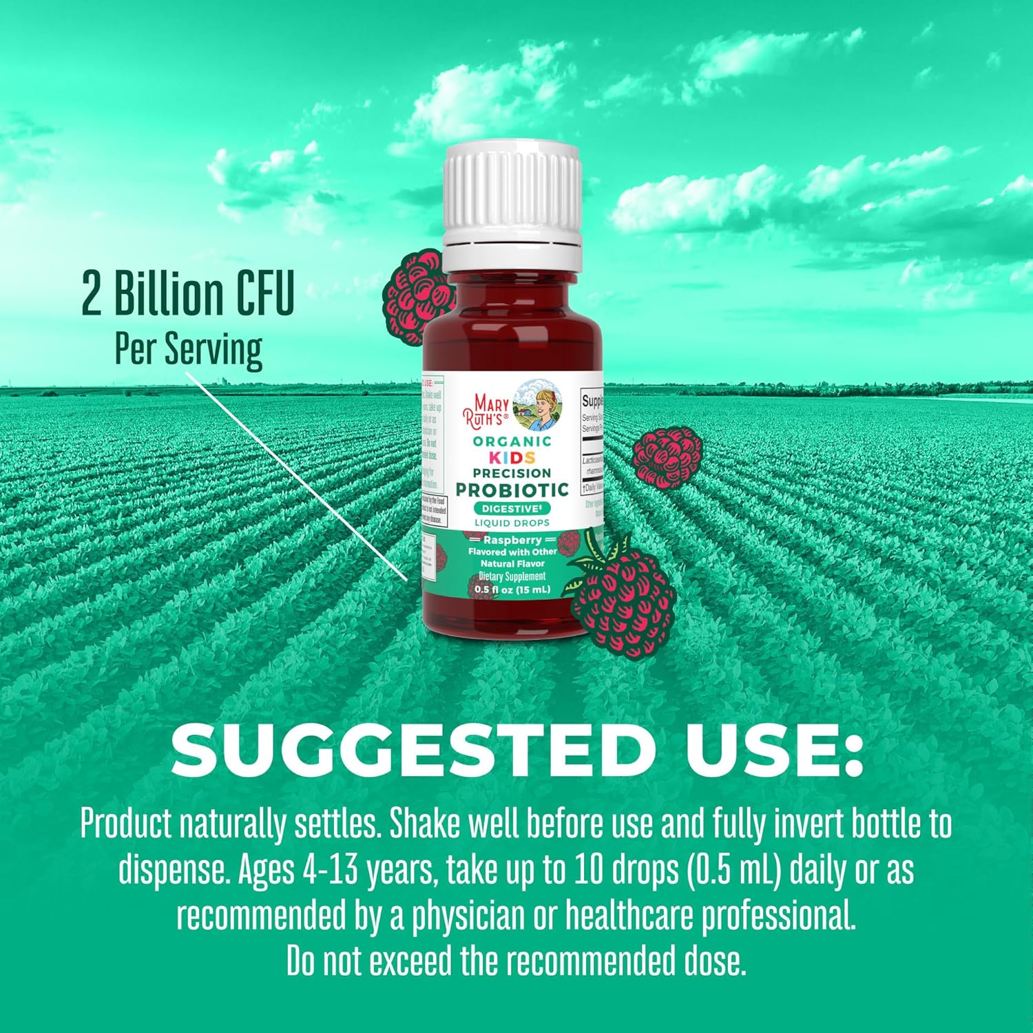 Organic Focus Probiotic Drops for Kids | USDA Certified | Gut & Brain Health Support | Vegan, Non-GMO, Gluten-Free | MaryRuth Organics