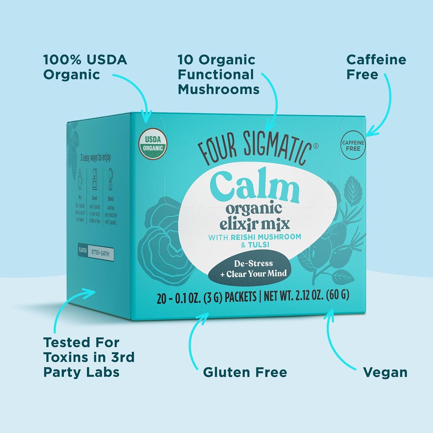 Organic Four Sigmatic Reishi Mushroom Elixir for Relaxation and Sleep - Vegan, Paleo, 20 Count