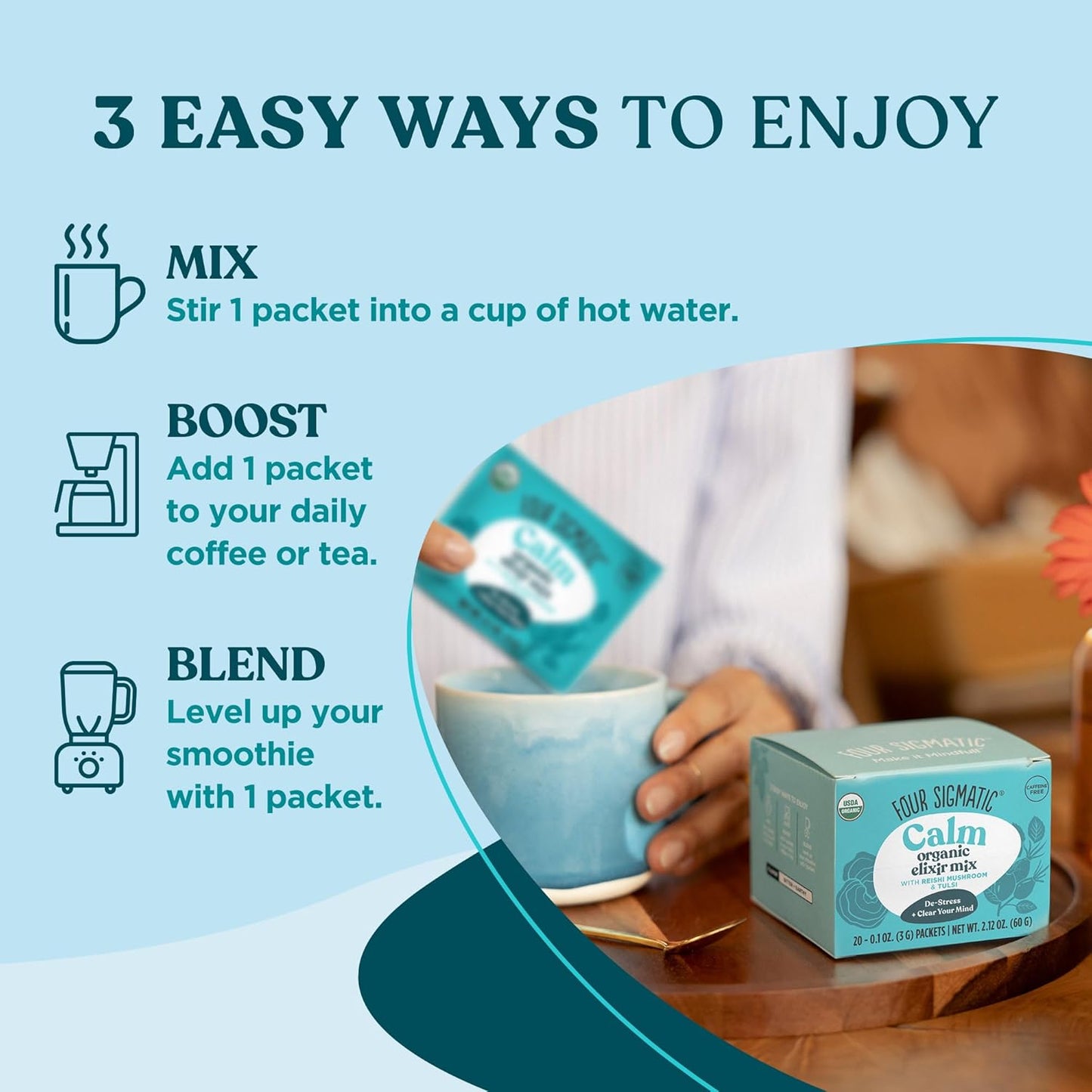 Organic Four Sigmatic Reishi Mushroom Elixir for Relaxation and Sleep - Vegan, Paleo, 20 Count