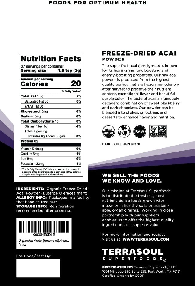 Organic Freeze-Dried Acai Berry Powder - 4 Oz - Rich in Omega Fats - Great for Smoothie Bowls and Antioxidant Recipes - BoostGo Australia