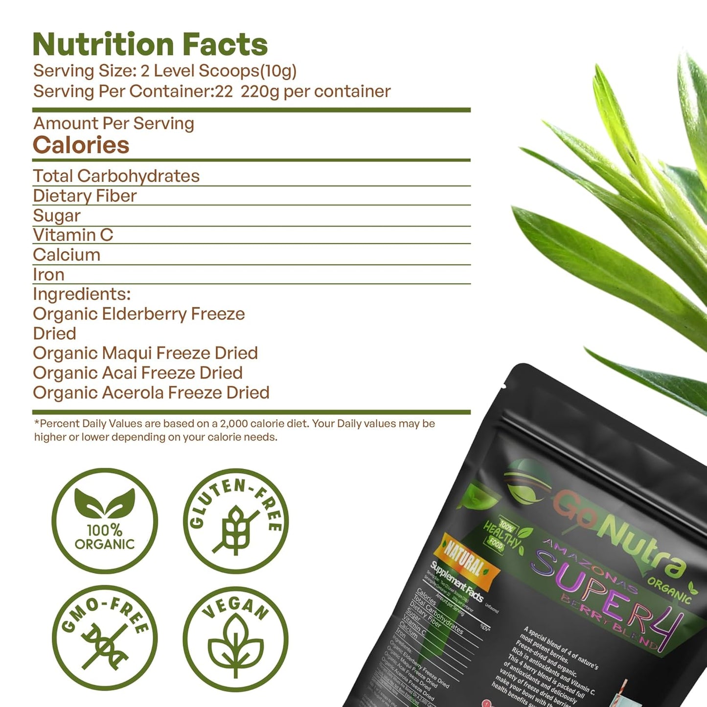 Organic Freeze Dried Berry Blend for Smoothie Bowls | Immune Boosting Superfood Mix with Acai, Maqui, Elderberry, Acerola | Antioxidant-Rich Berries | 15 Servings 8oz