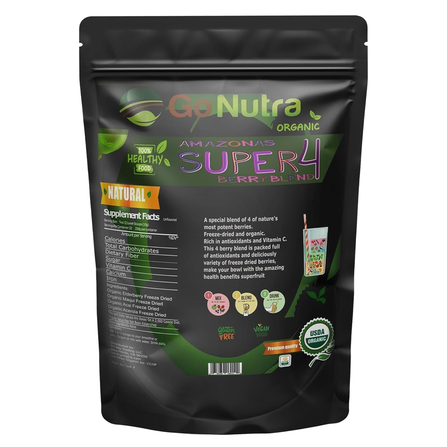 Organic Freeze Dried Berry Blend for Smoothie Bowls | Immune Boosting Superfood Mix with Acai, Maqui, Elderberry, Acerola | Antioxidant-Rich Berries | 15 Servings 8oz