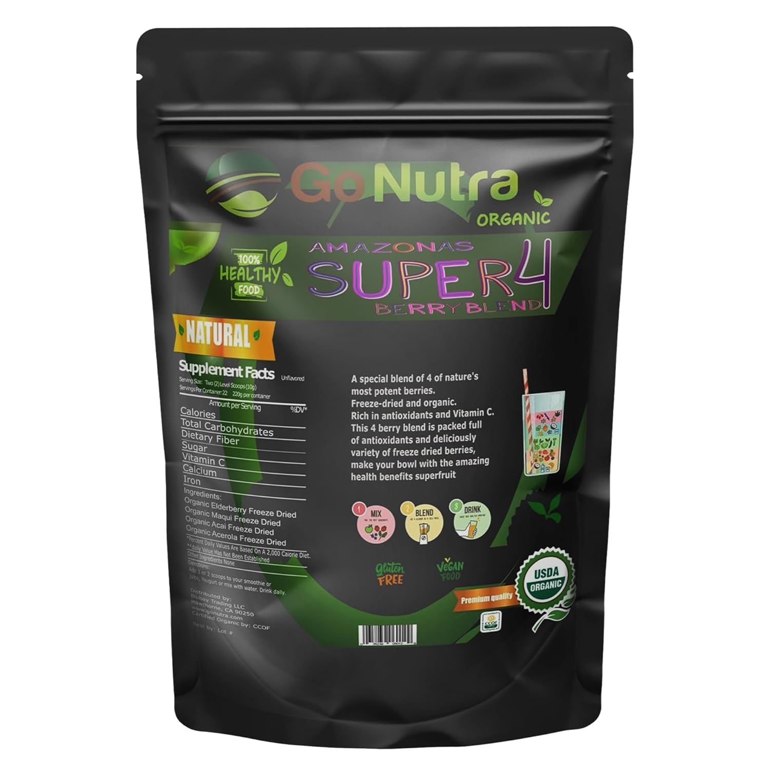 Organic Freeze Dried Berry Blend for Smoothie Bowls | Immune Boosting Superfood Mix with Acai, Maqui, Elderberry, Acerola | Antioxidant-Rich Berries | 15 Servings 8oz