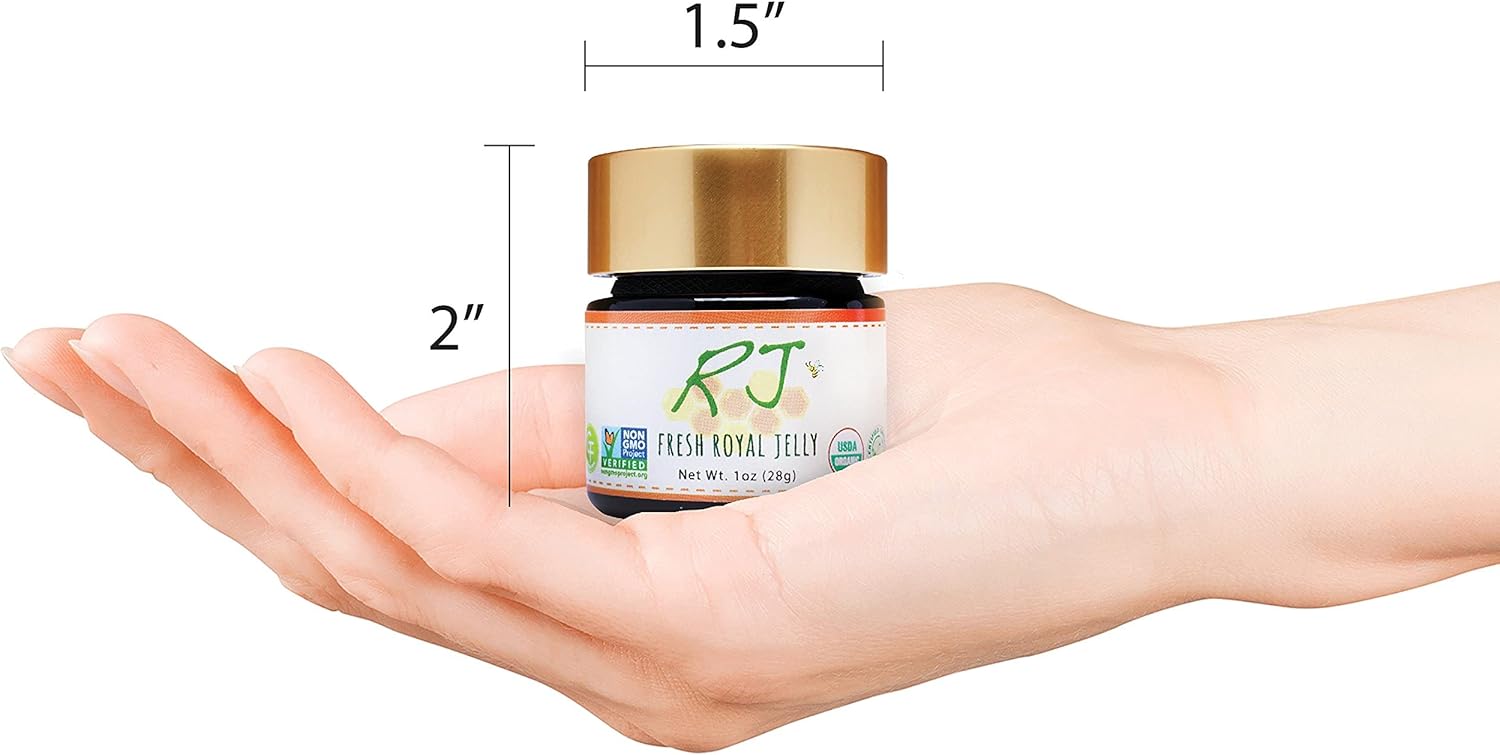 Organic Fresh Royal Jelly - 100% USDA Certified, Non-GMO, Halal, Pure, Gluten-Free - Nutrition-Packed (28g)