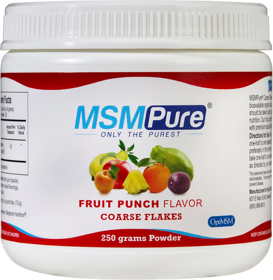Organic Fruit Punch Flavored MSM Powder Flakes - 8.8 oz - USA Made for Joint Flexibility, Skin, Hair & Nails