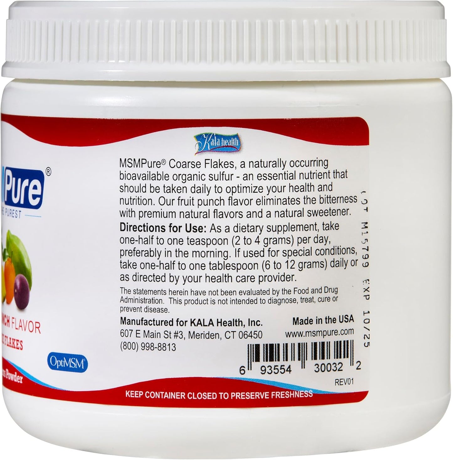 Organic Fruit Punch Flavored MSM Powder Flakes - 8.8 oz - USA Made for Joint Flexibility, Skin, Hair & Nails