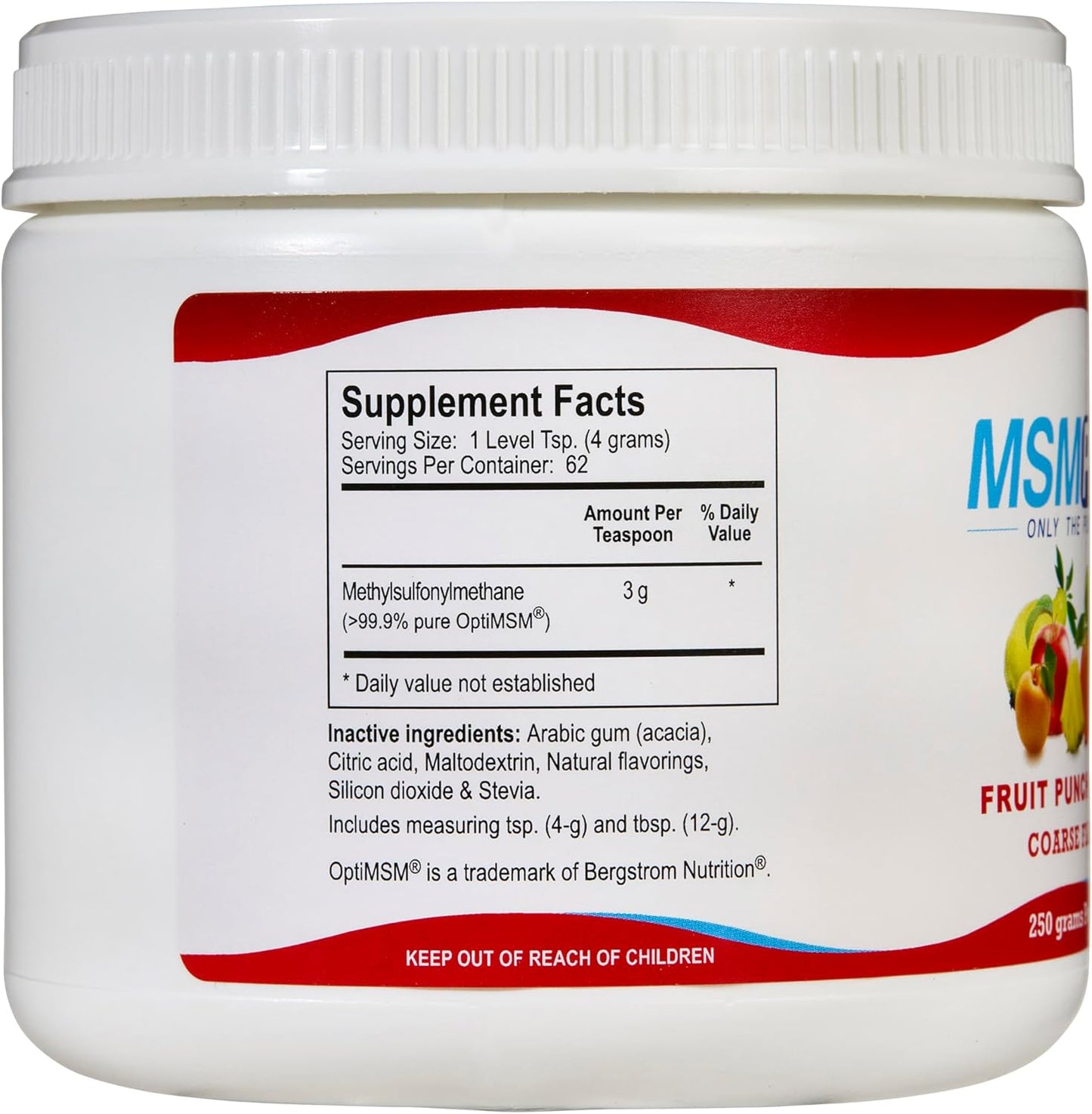 Organic Fruit Punch Flavored MSM Powder Flakes - 8.8 oz - USA Made for Joint Flexibility, Skin, Hair & Nails