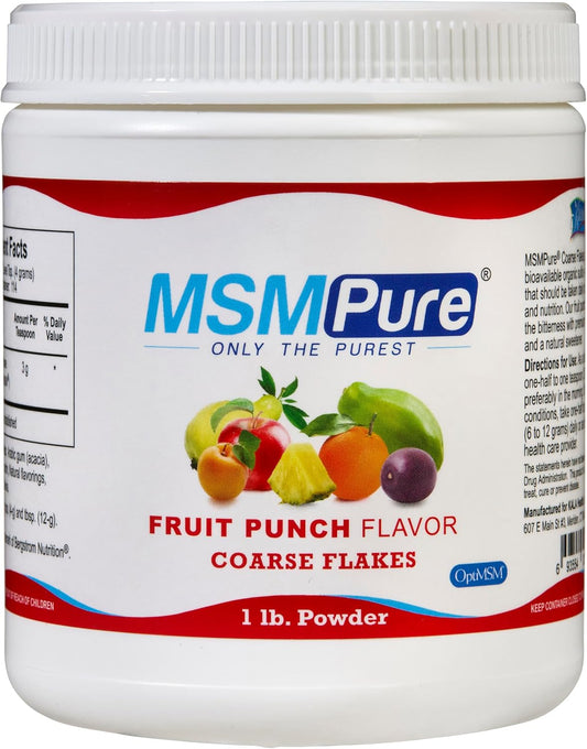 Organic Fruit Punch Flavored MSM Powder Flakes for Joint Flexibility, Skin, Hair & Nail Support - 1 lb, Made in USA
