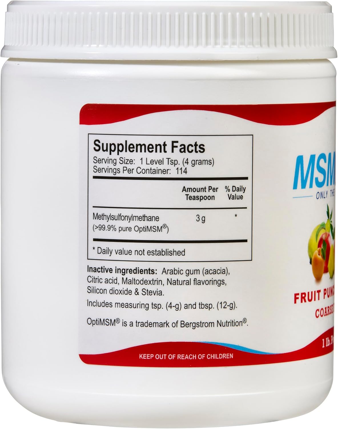 Organic Fruit Punch Flavored MSM Powder Flakes for Joint Flexibility, Skin, Hair & Nail Support - 1 lb, Made in USA