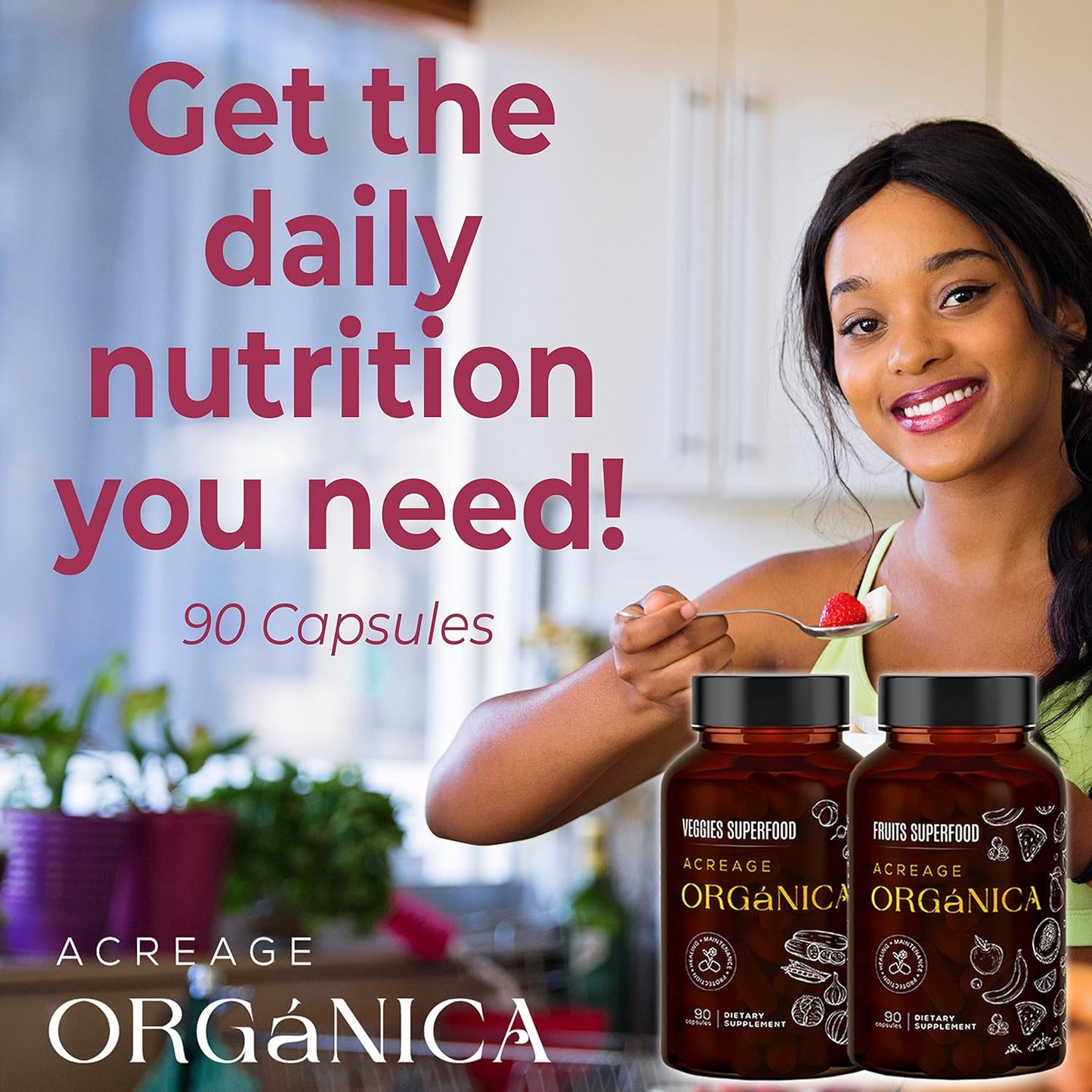 Organic Fruits and Vegetables Supplements - 36 Blend Superfood - 90 Fruit & 90 Veggie Capsules