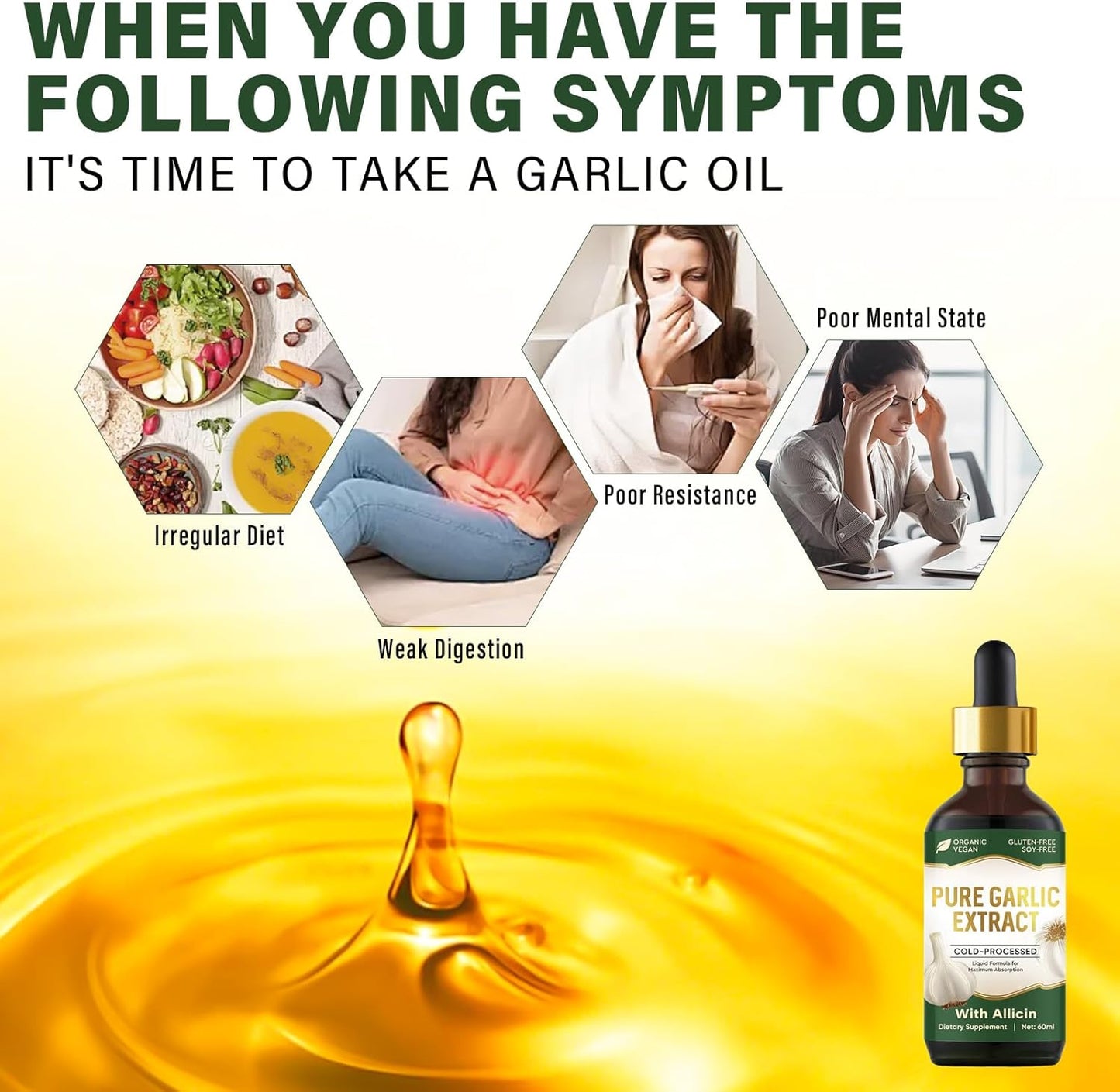 Organic Garlic Oil Supplement with Allicin for Immune Support - 2 fl oz Vegan Formula