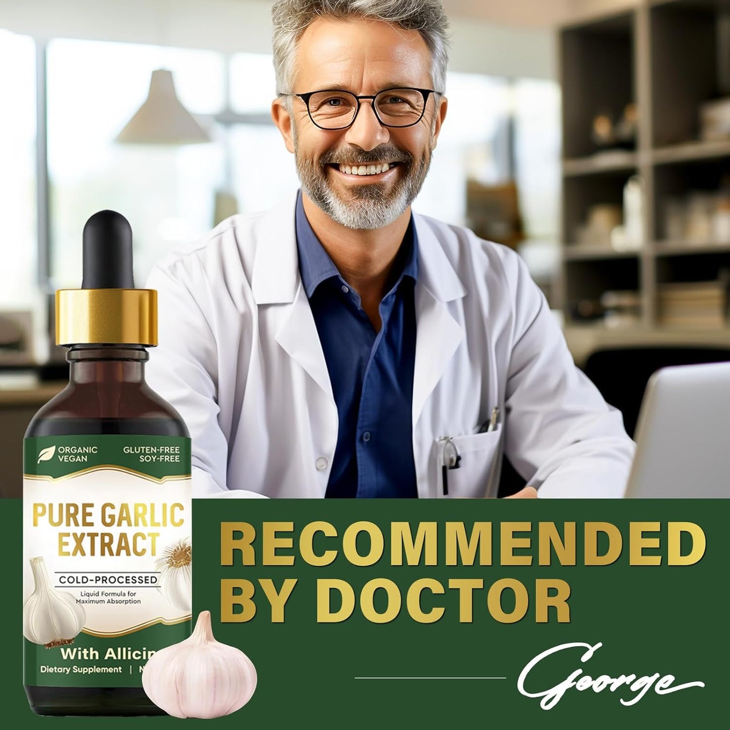 Organic Garlic Oil Supplement with Allicin for Immune Support - 2 fl oz Vegan Formula