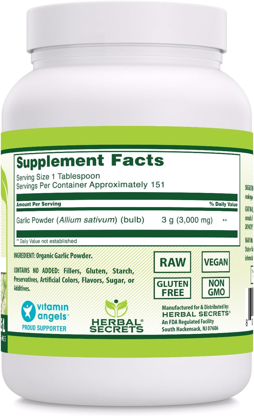 Organic Garlic Powder Supplement | 3 Mg per Serving | 16 Oz (454 G) | Non-GMO | Gluten-Free | USA-Made