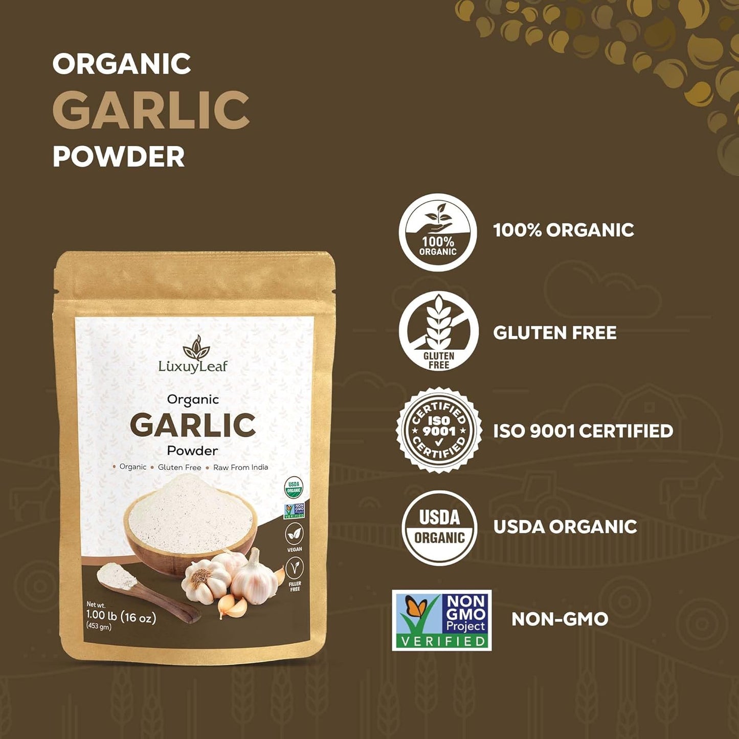 Organic Garlic Powder Supplement for Heart Health, Immunity Boost, Rich in Allicin & Antioxidants, 100% Pure & Natural, Non-GMO, Vegan-Friendly