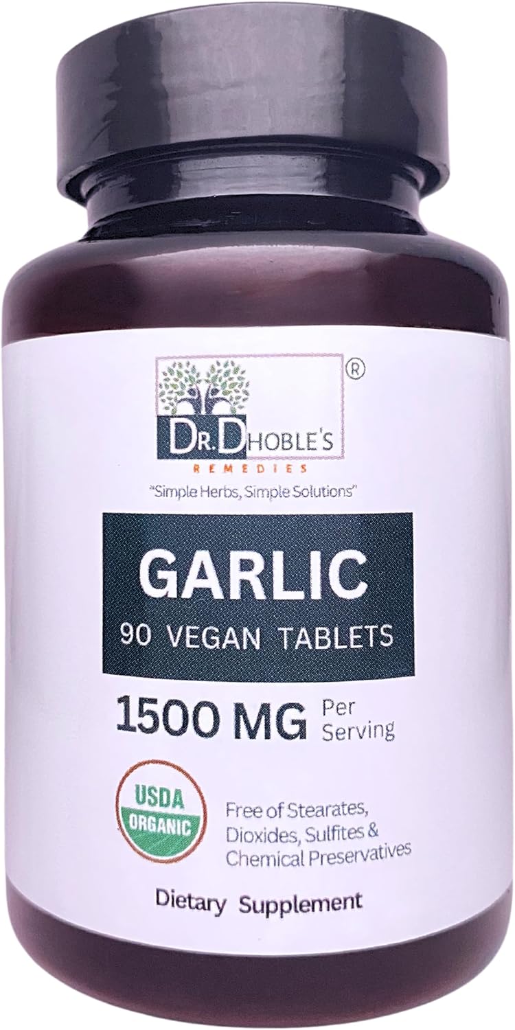 Organic Garlic Tablets with Natural Herbs, 1500mg, Non-GMO, Gluten-Free - 90 Vegan Pills by Dr. Dhoble