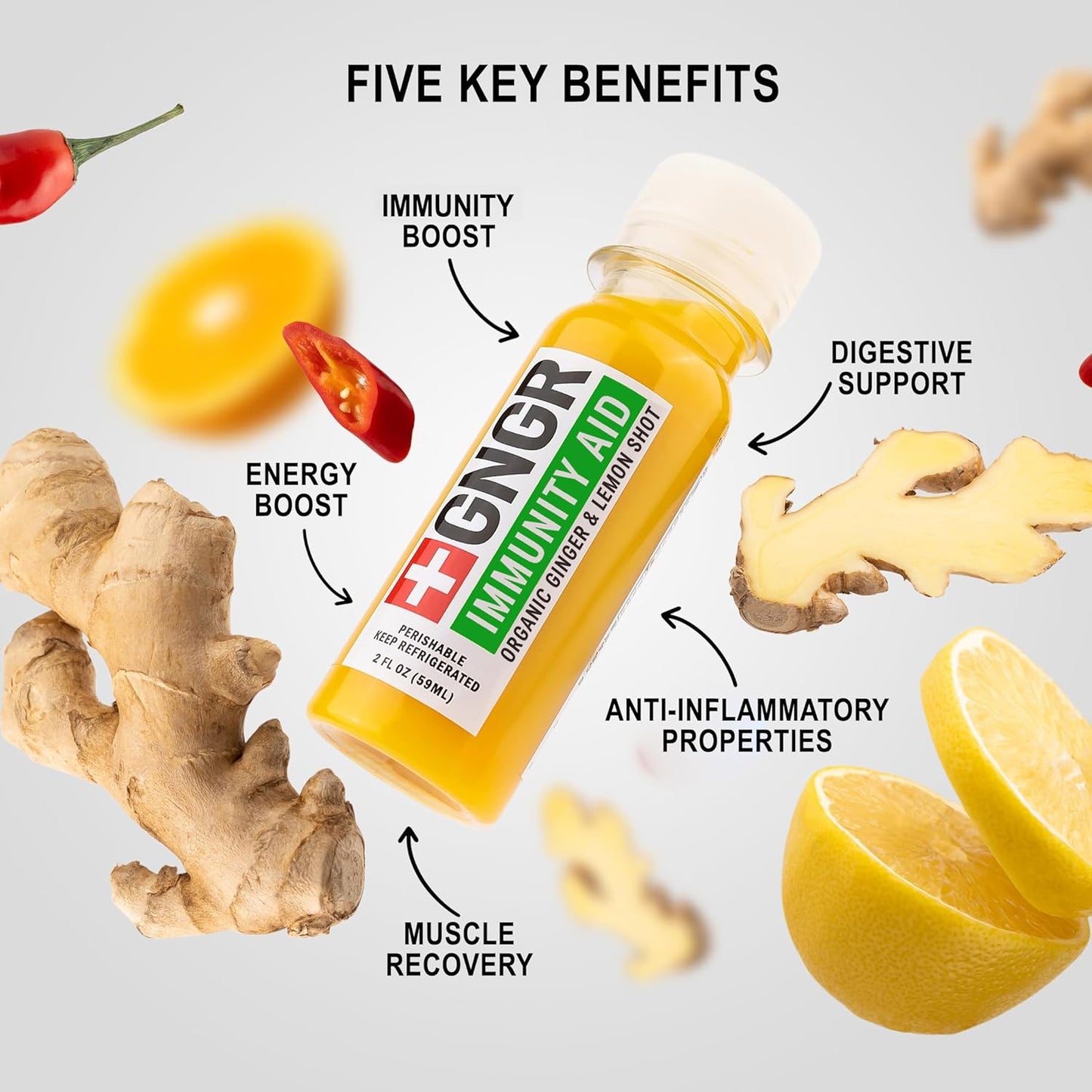 Organic Ginger and Lemon Immunity Shots with Echinacea, Honey, Zinc, and Vitamin D3 - Cold Pressed for Immune & Digestive Support - 2 Oz Shots (Pack of 12)