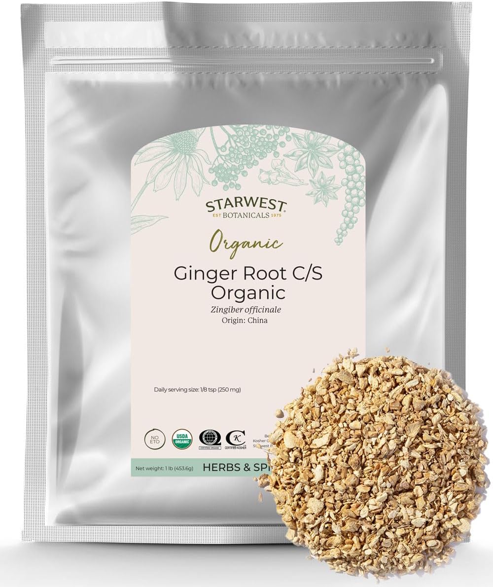 Organic Ginger Root 1/4" Cut and Sifted - 1 lb by Starwest Botanicals