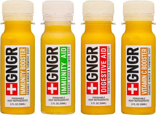 Organic Ginger Shots Variety Pack for Immune Support - Cold Pressed Shots for Digestive Health - USDA Certified - 24 Pack