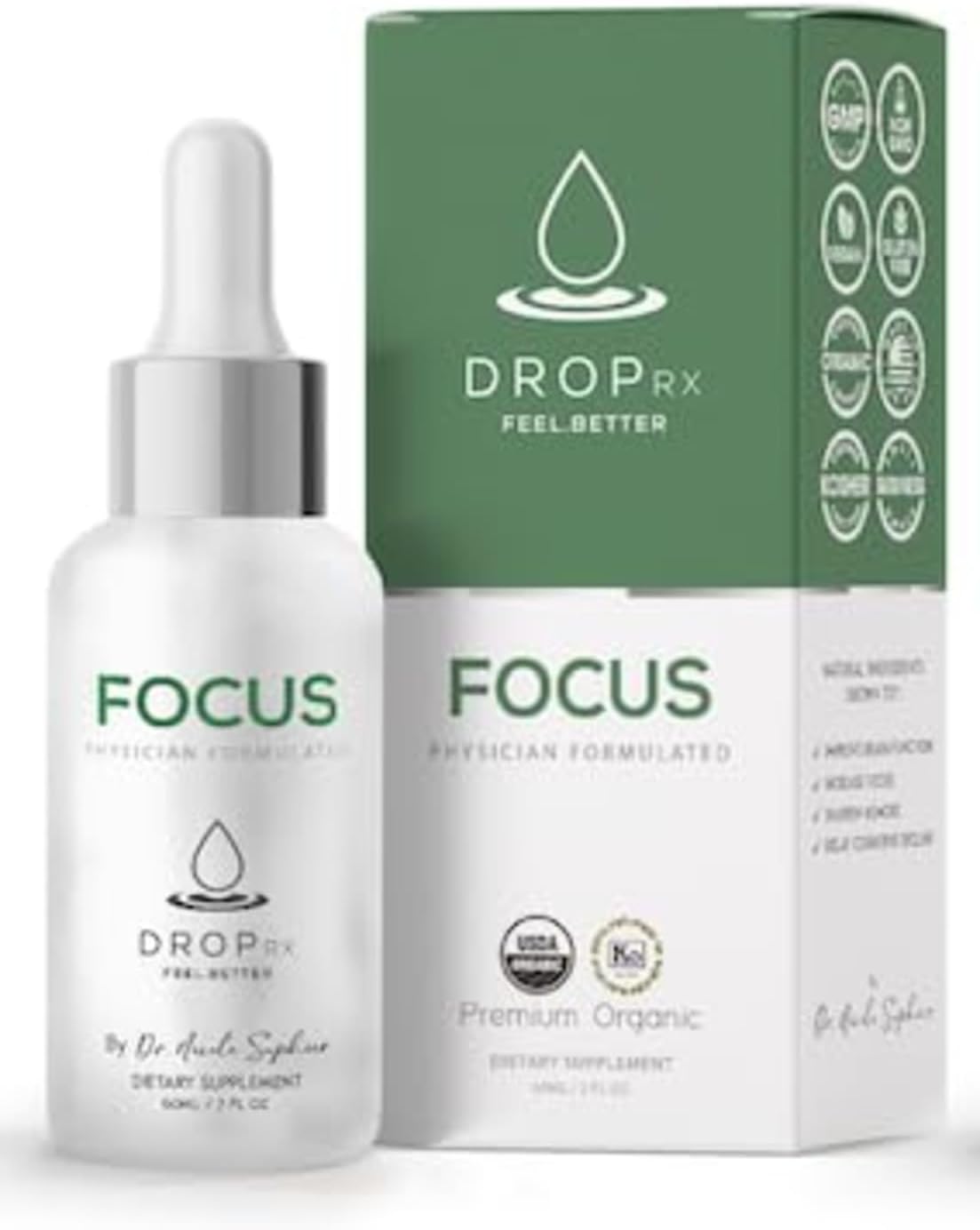 Organic Ginkgo Biloba & Ginseng Cognitive Wellness Liquid Supplement - Bacopa, Rosemary & Sage Extract - Non GMO, Vegan, Gluten Free - Made in USA - 2 FL Oz