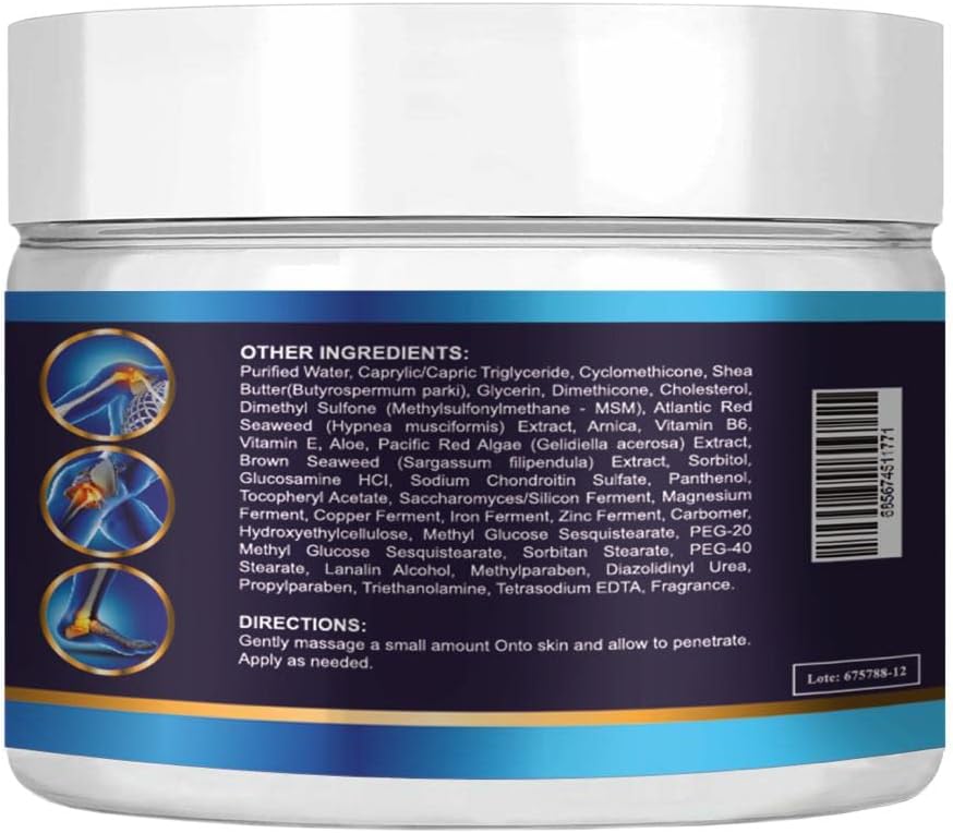 Organic Glucosamine & Chondroitin Cream with MSM, Arnica, & Collagen - Natural Joint & Muscle Support for Men and Women