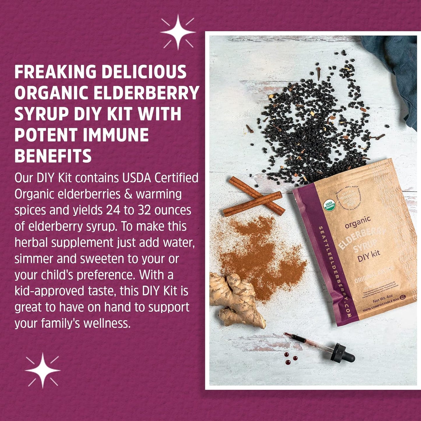 Organic Gluten-Free Herbal Supplement Syrup DIY Kit - Small Batch, Immune-Boosting Formula with Organic Ingredients - Made in USA - 4oz