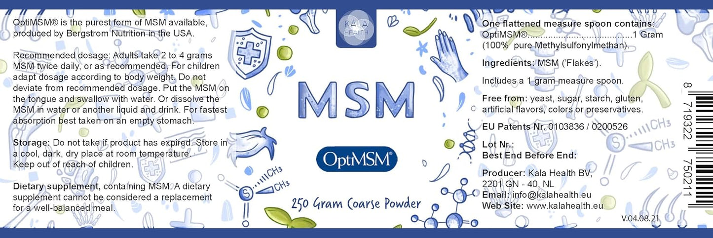 Organic Gluten-Free OptiMSM Sulfur Crystals Powder Supplement for Kids & Adults - Non-GMO Methylsulfonylmethane MSM Powder by Kala Health