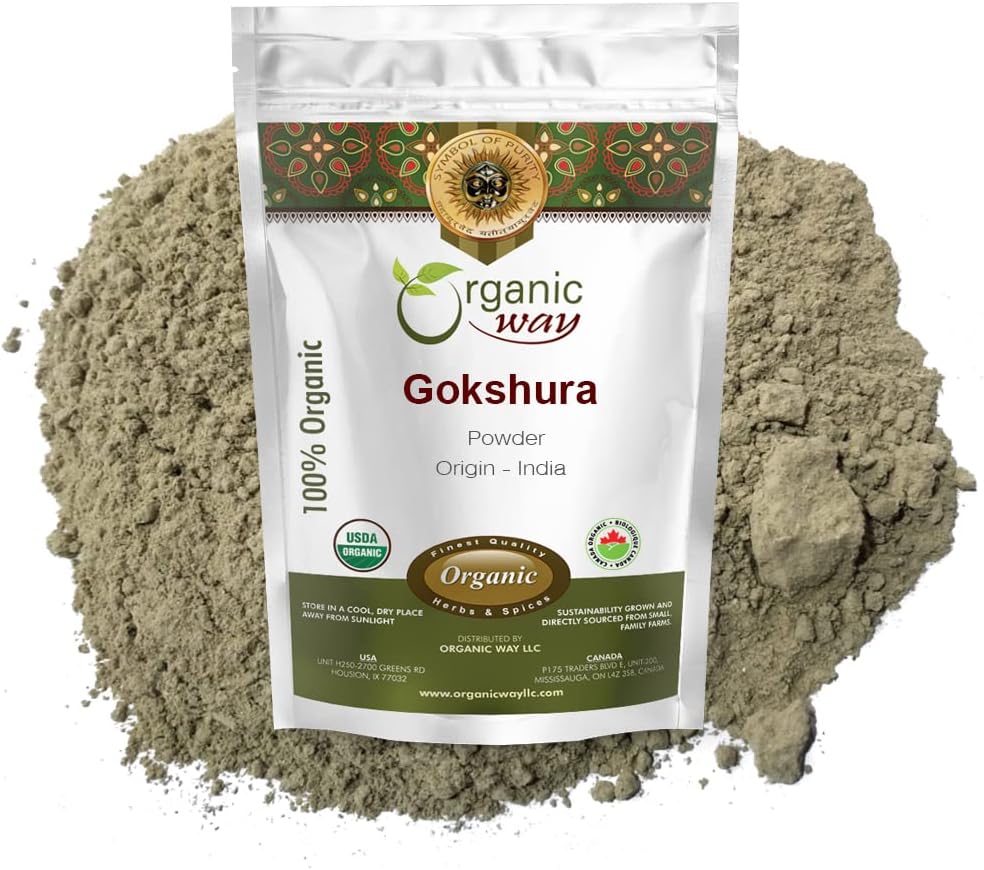 Organic Gokshura Powder - Raw, Vegan, Non GMO, Gluten Free - USDA Certified - 1LB/16Oz - Origin India