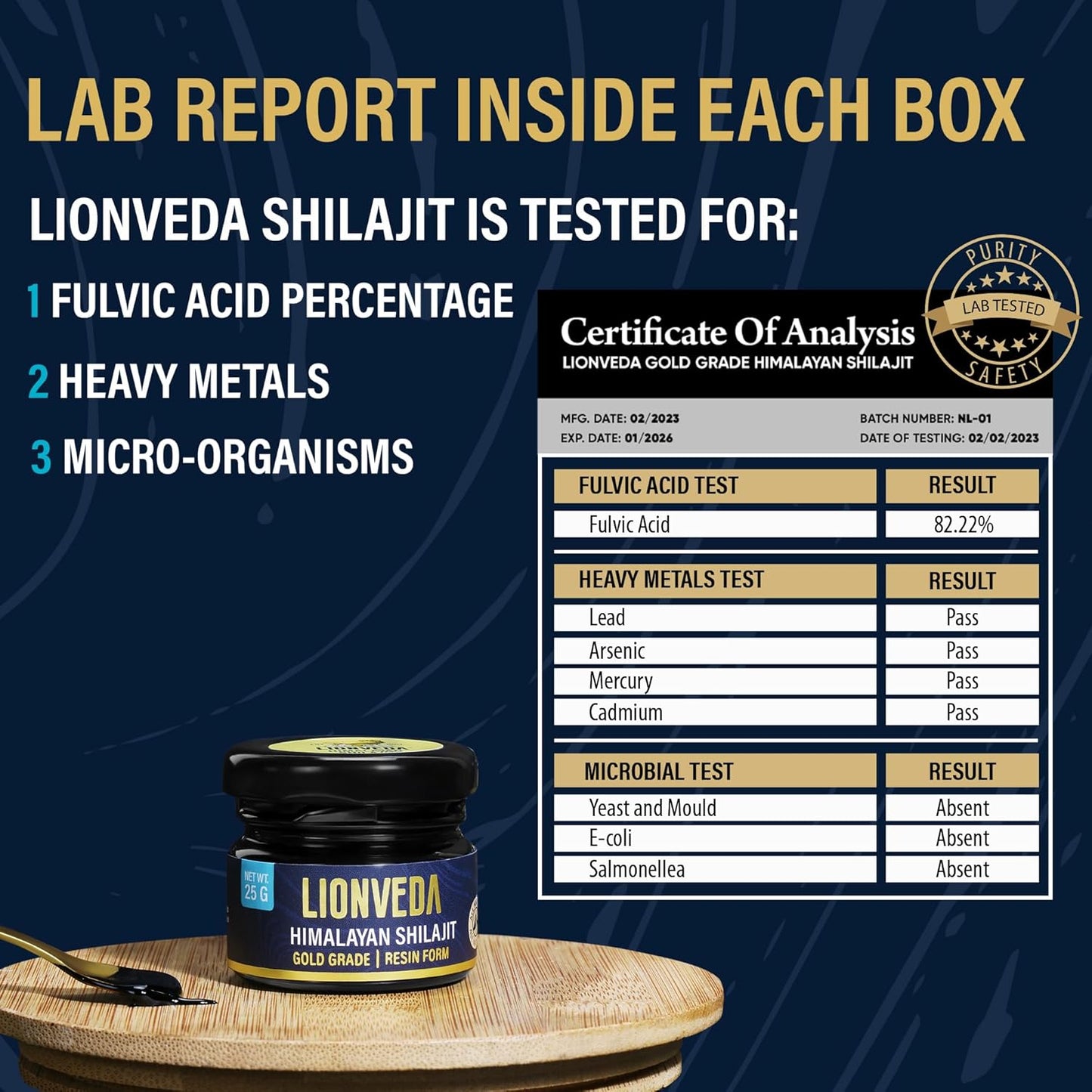 Organic Gold Grade Himalayan Shilajit Resin: 85+ Trace Minerals & Fulvic Acid for Energy & Immune Support - Lab-tested Supplement (50 Servings/25g)