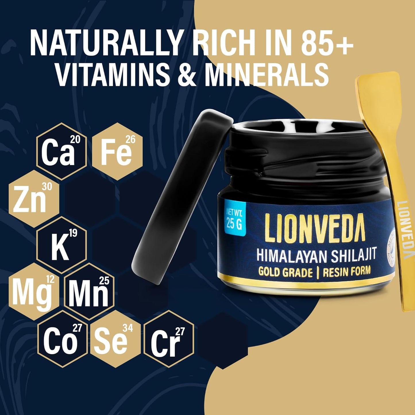 Organic Gold Grade Himalayan Shilajit Resin: 85+ Trace Minerals & Fulvic Acid for Energy & Immune Support - Lab-tested Supplement (50 Servings/25g)