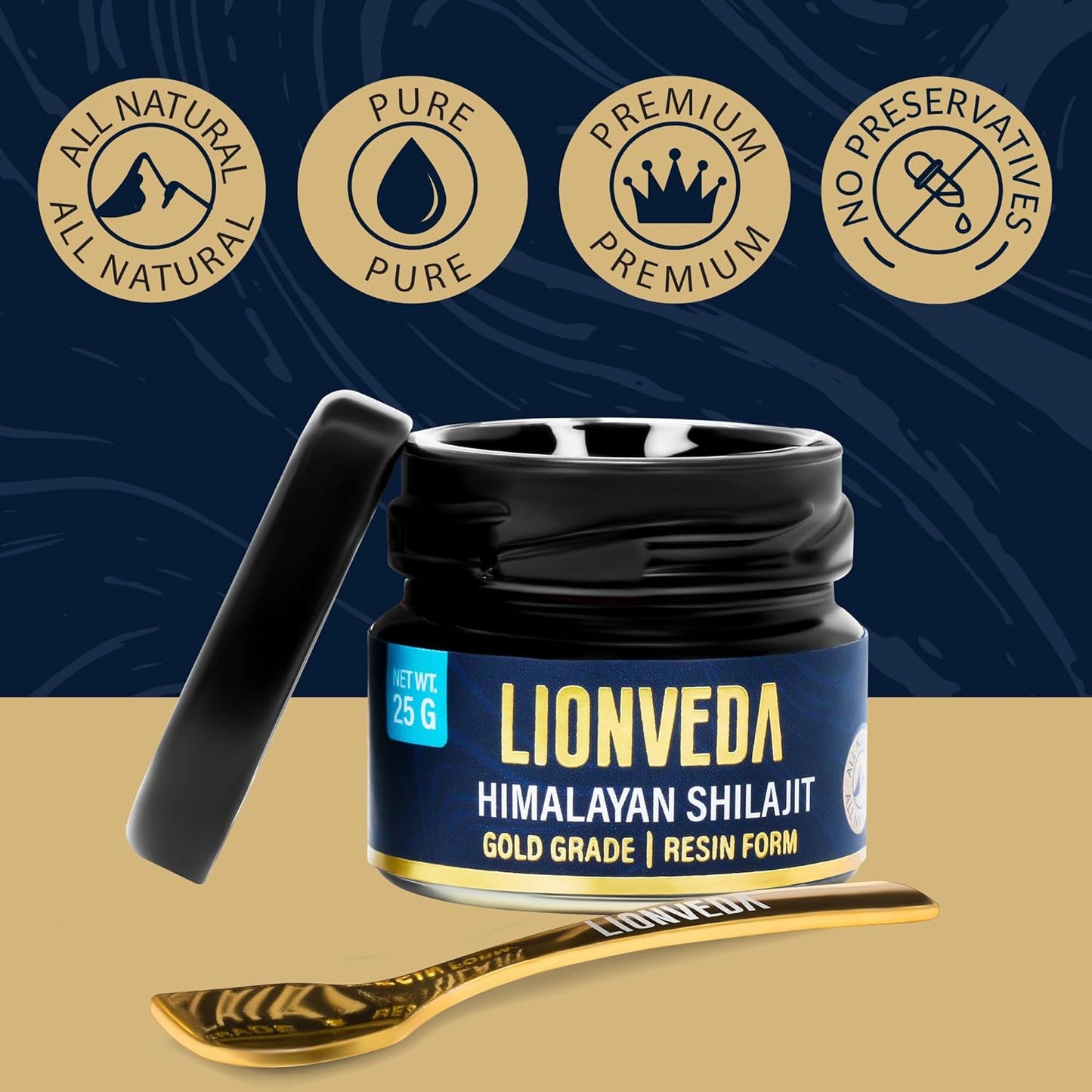 Organic Gold Grade Himalayan Shilajit Resin: 85+ Trace Minerals & Fulvic Acid for Energy & Immune Support - Lab-tested Supplement (50 Servings/25g)