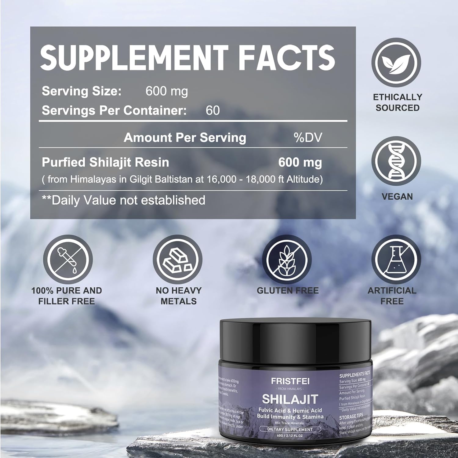 Organic Gold Grade Himalayan Shilajit Resin with 85+ Trace Minerals for Men & Women - 60g