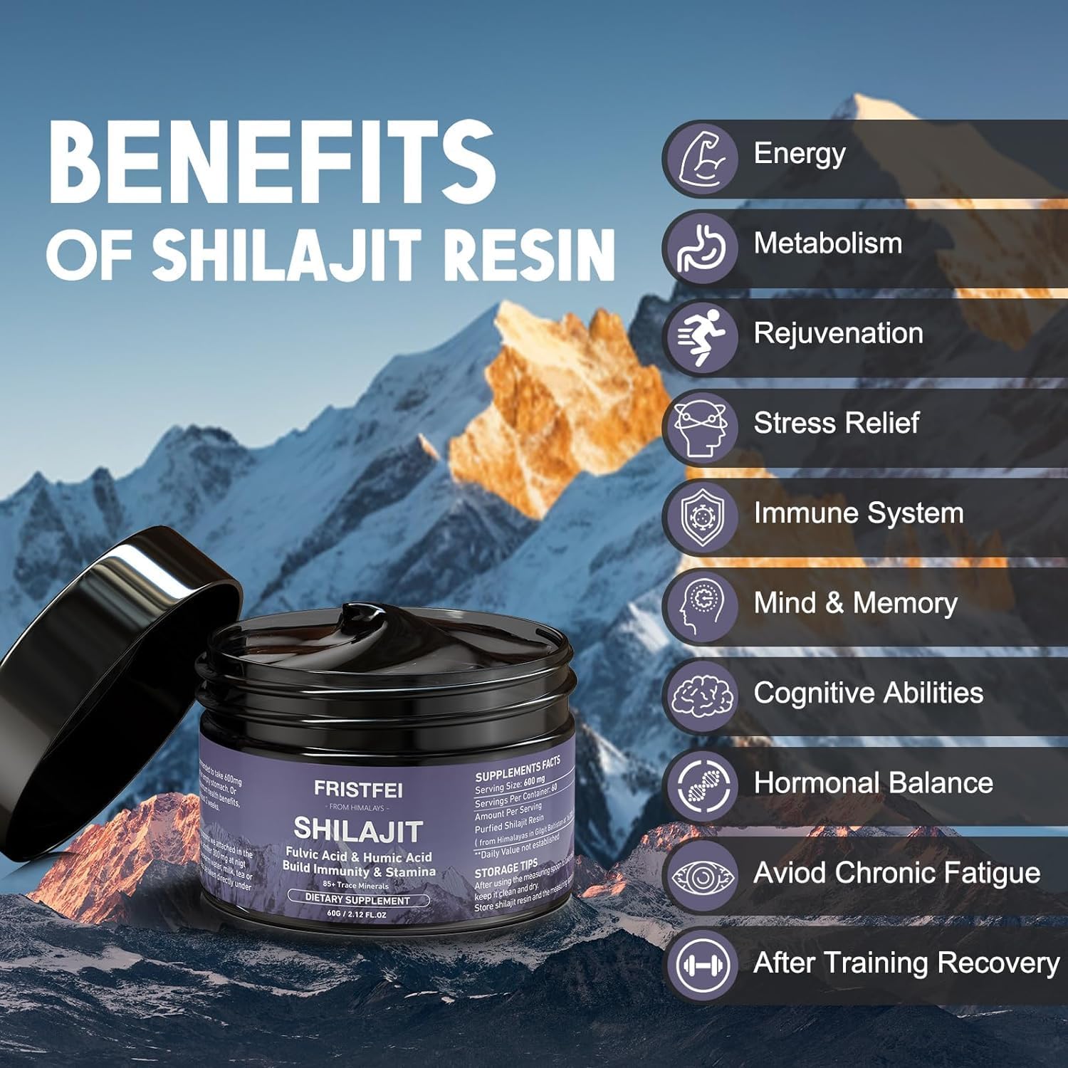 Organic Gold Grade Himalayan Shilajit Resin with 85+ Trace Minerals for Men & Women - 60g