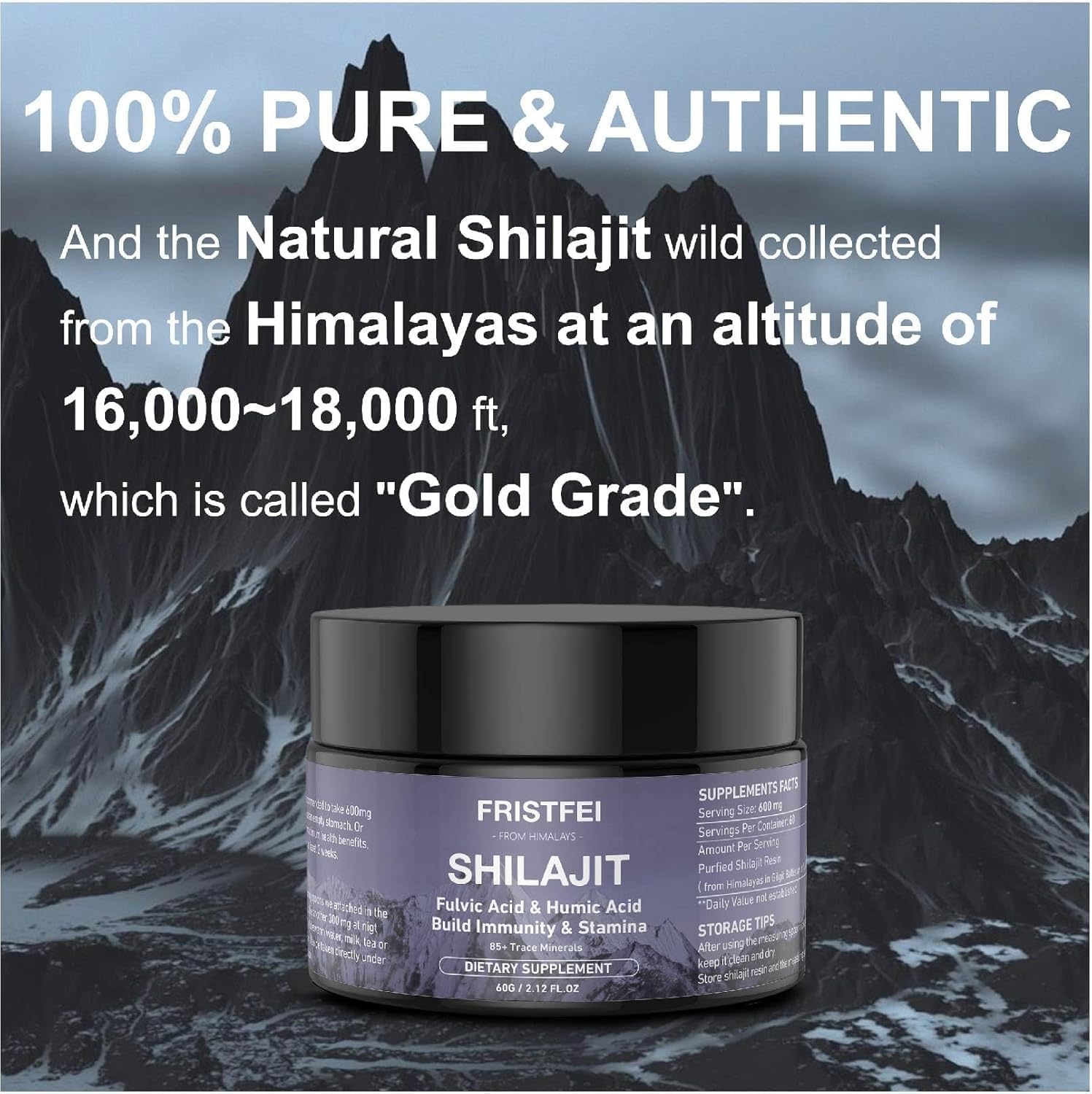Organic Gold Grade Himalayan Shilajit Resin with 85+ Trace Minerals for Men & Women - 60g