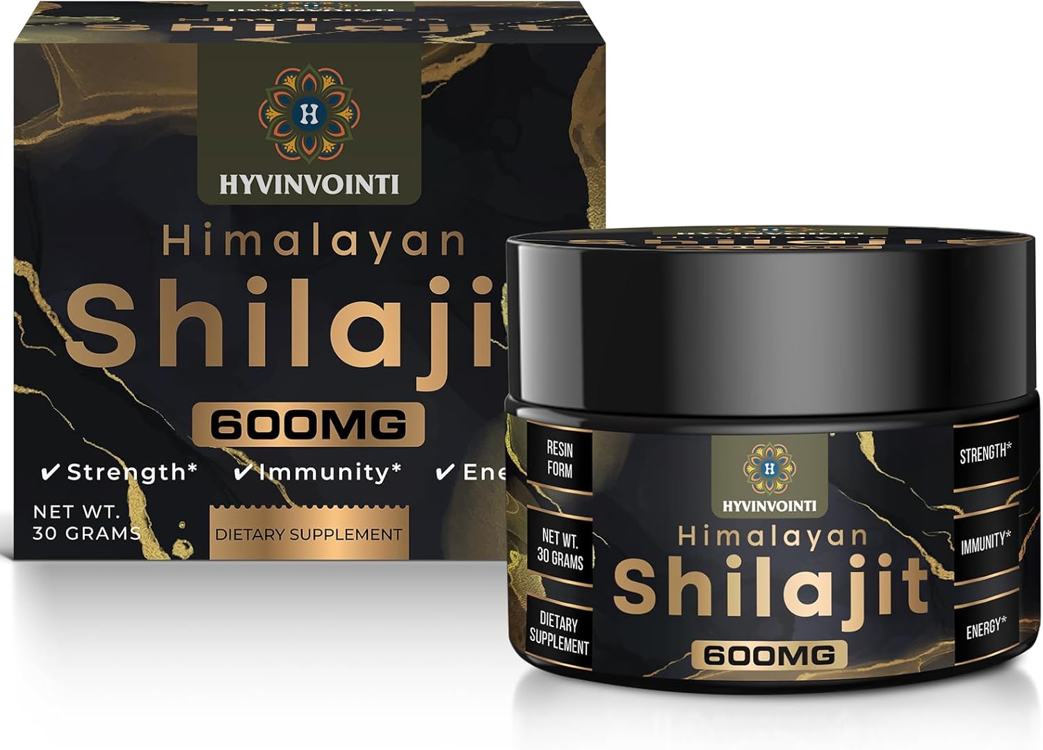 Organic Gold Grade Shilajit Resin 600mg - Pure Himalayan Shilajit for Energy & Immune Support - Rich in Fulvic Acid & Trace Minerals - 1 Pack