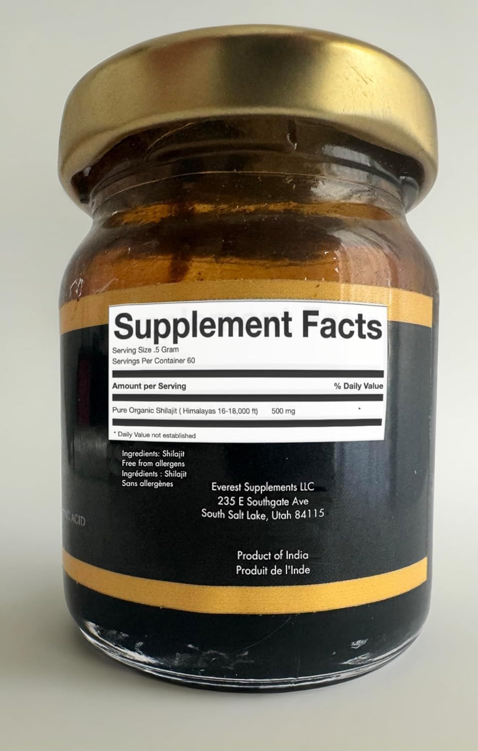 Organic Gold Grade Shilajit Resin for Men - 500mg Maximum Potency - 85 Trace Minerals - Energy & Immune Support - 30g