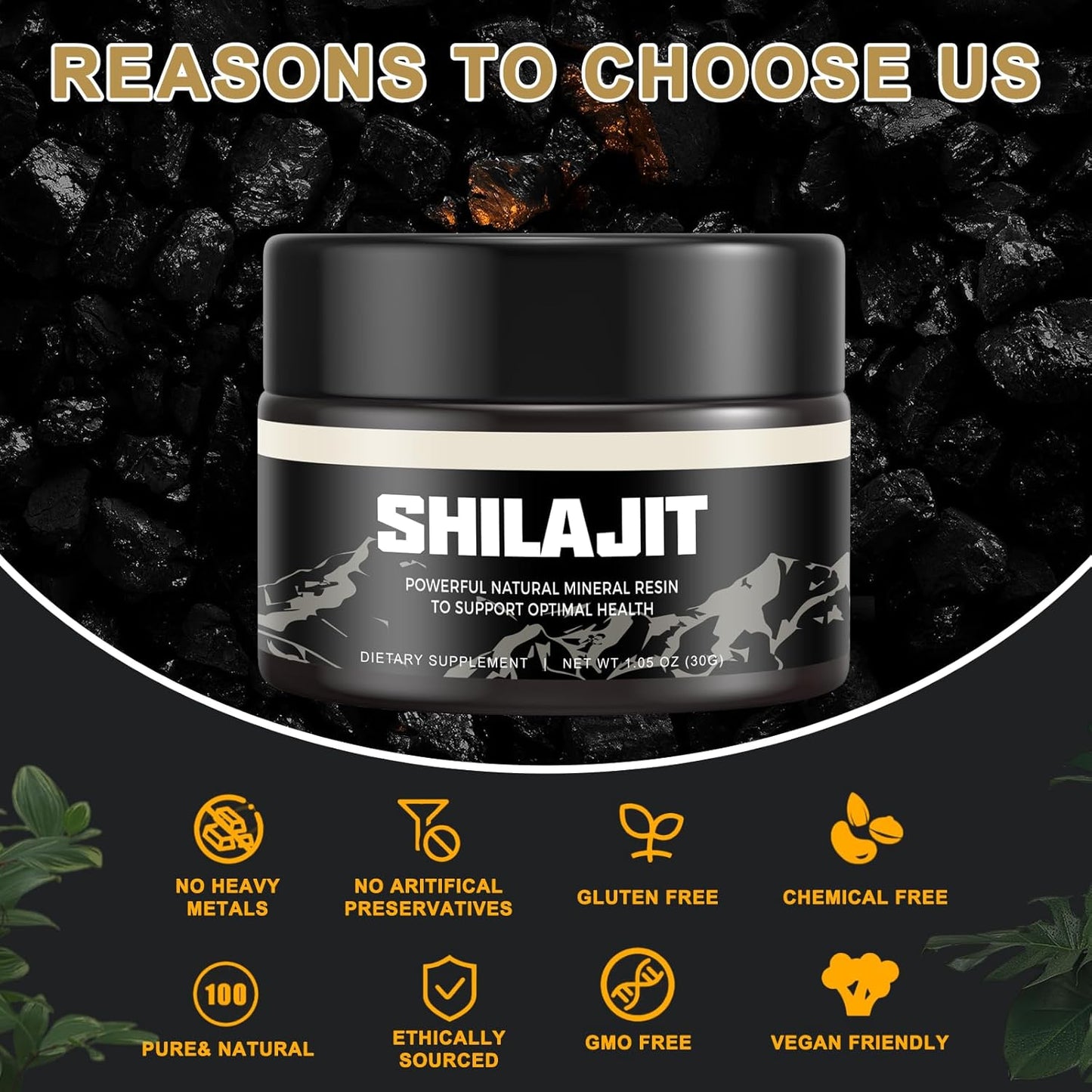 Organic Gold Grade Shilajit Resin Supplement - Pure Himalayan Scar Remover with 85+ Trace Minerals & Fulvic Acid for Energy, Immunity - 30g