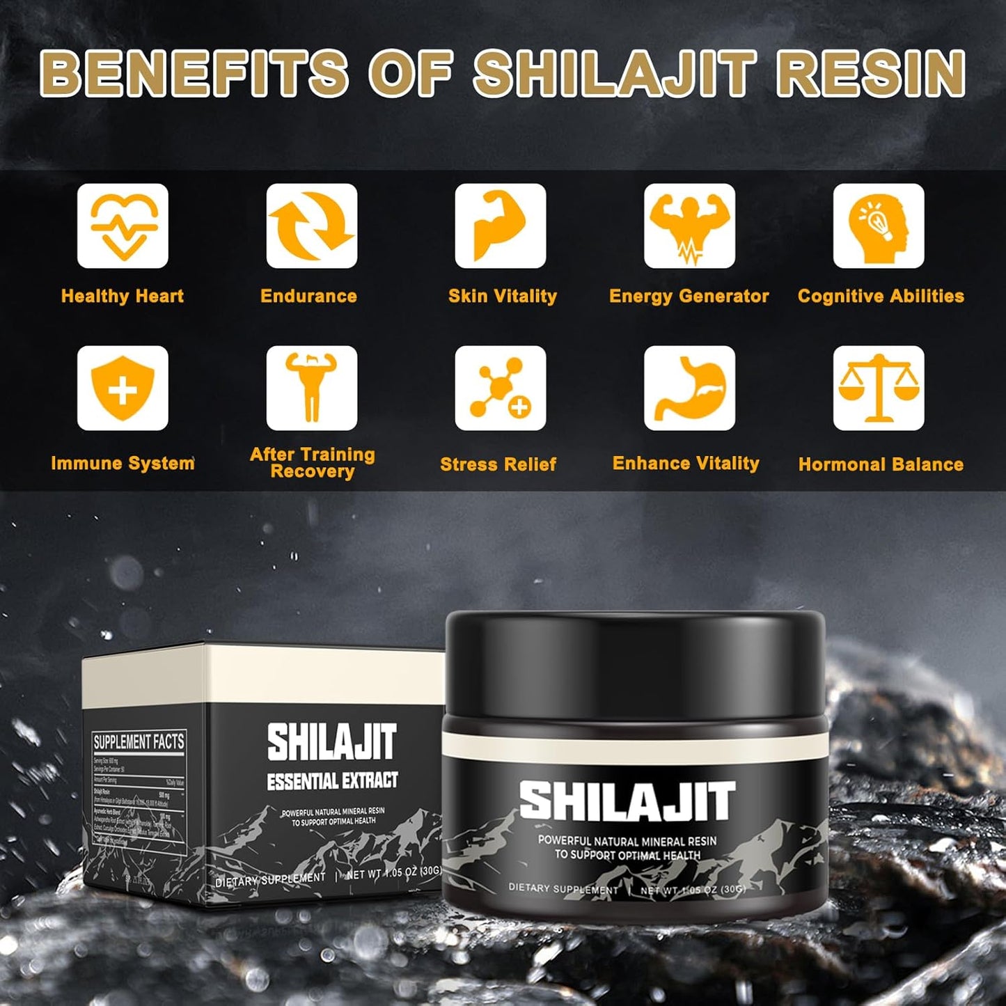 Organic Gold Grade Shilajit Resin Supplement - Pure Himalayan Scar Remover with 85+ Trace Minerals & Fulvic Acid for Energy, Immunity - 30g