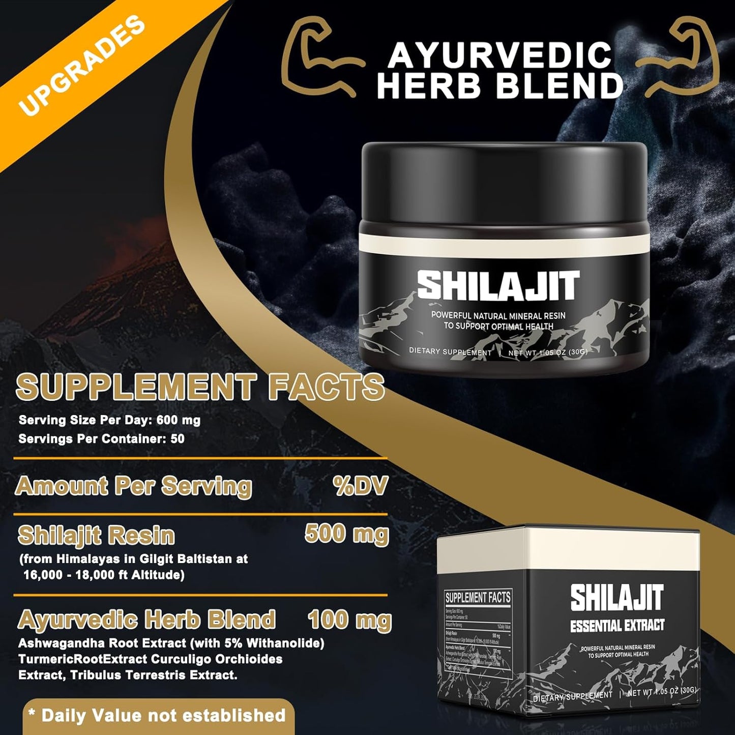 Organic Gold Grade Shilajit Resin Supplement - Pure Himalayan Scar Remover with 85+ Trace Minerals & Fulvic Acid for Energy, Immunity - 30g