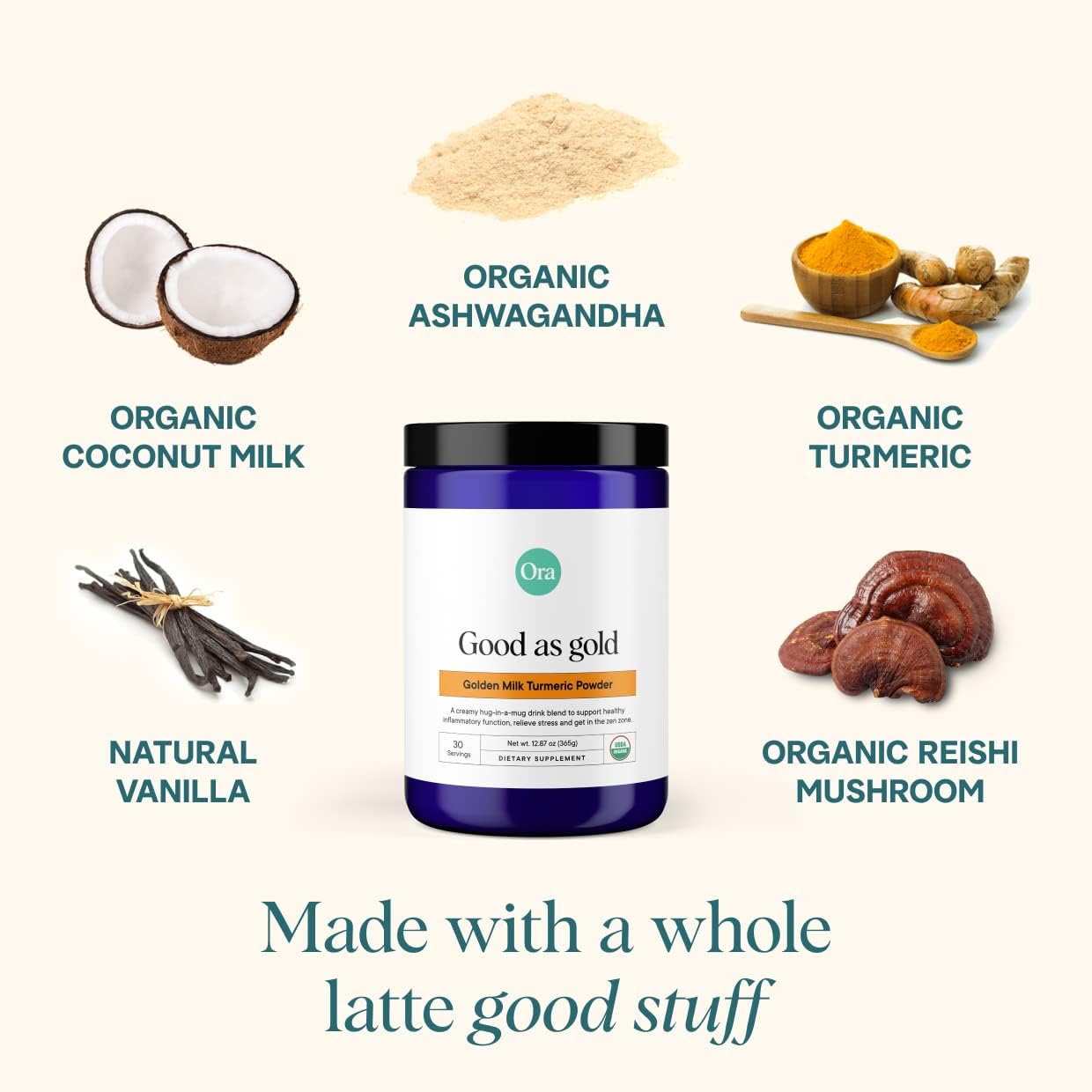 Organic Golden Milk Powder with Ayurvedic Turmeric and Adaptogens - Maple & Vanilla Flavor | Vegan, Non-GMO, Gluten-Free - 30 Servings