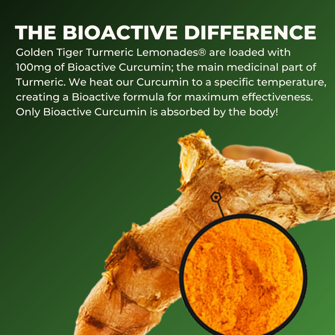 Organic Golden Tiger Turmeric Lemonade Green Tea with Curcumin & Ginger - Immunity & Recovery Boost - 12 Bottles, 20 Calories