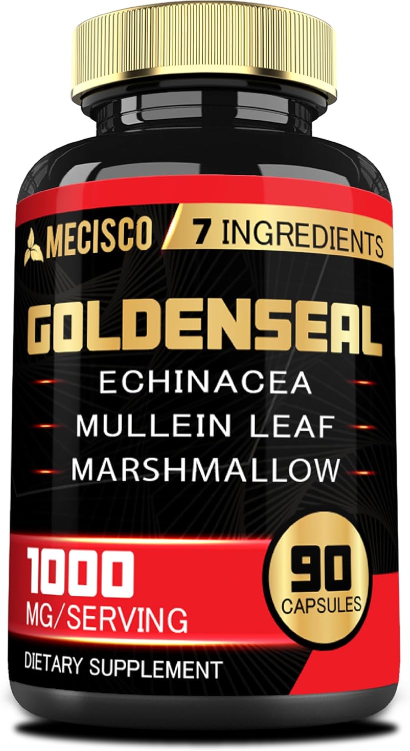 Organic Goldenseal Root Capsules with Echinacea, Mullein Leaf, Plantain - 90 Veggie Caps - Immune & Digestive Support