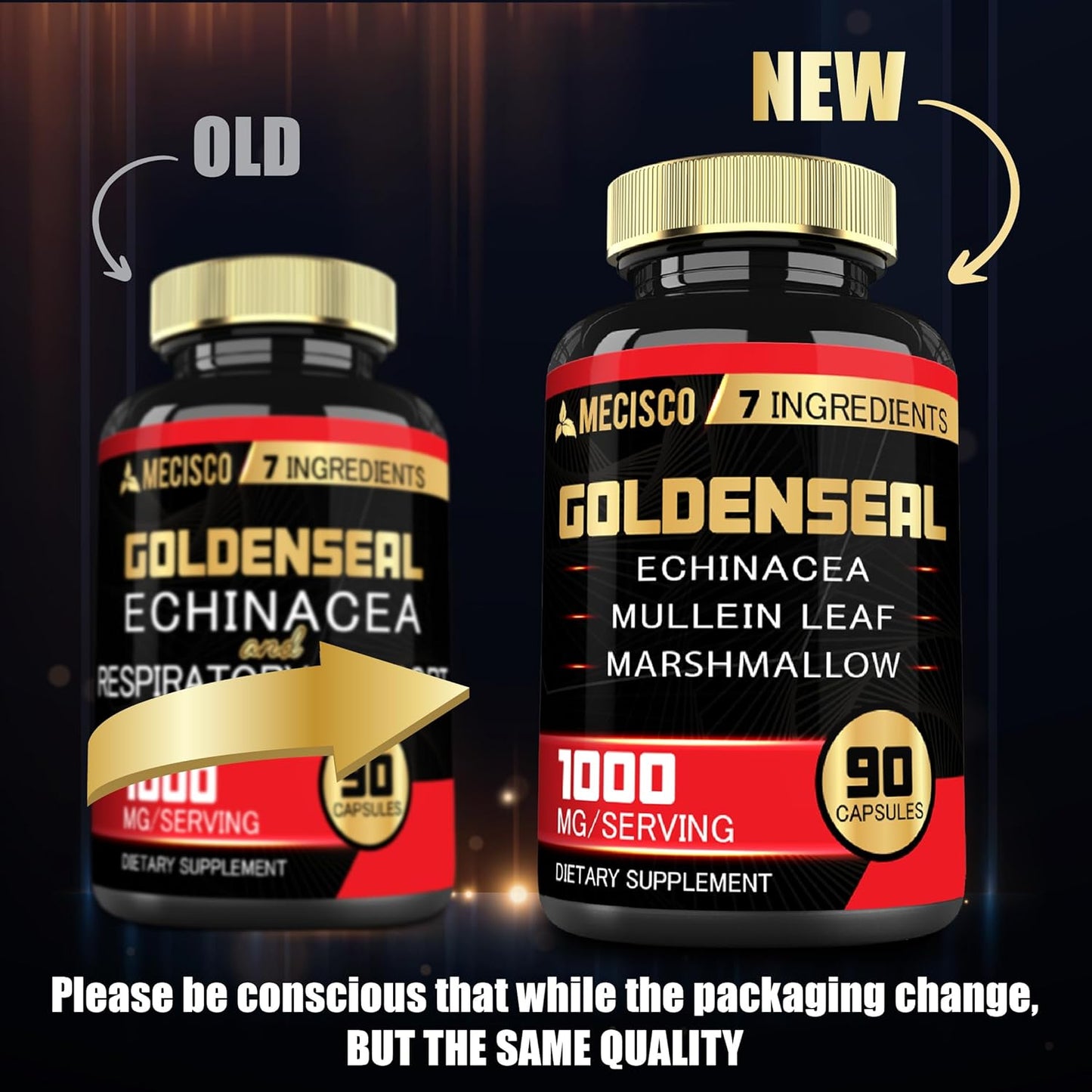 Organic Goldenseal Root Capsules with Echinacea, Mullein Leaf, Plantain - 90 Veggie Caps - Immune & Digestive Support