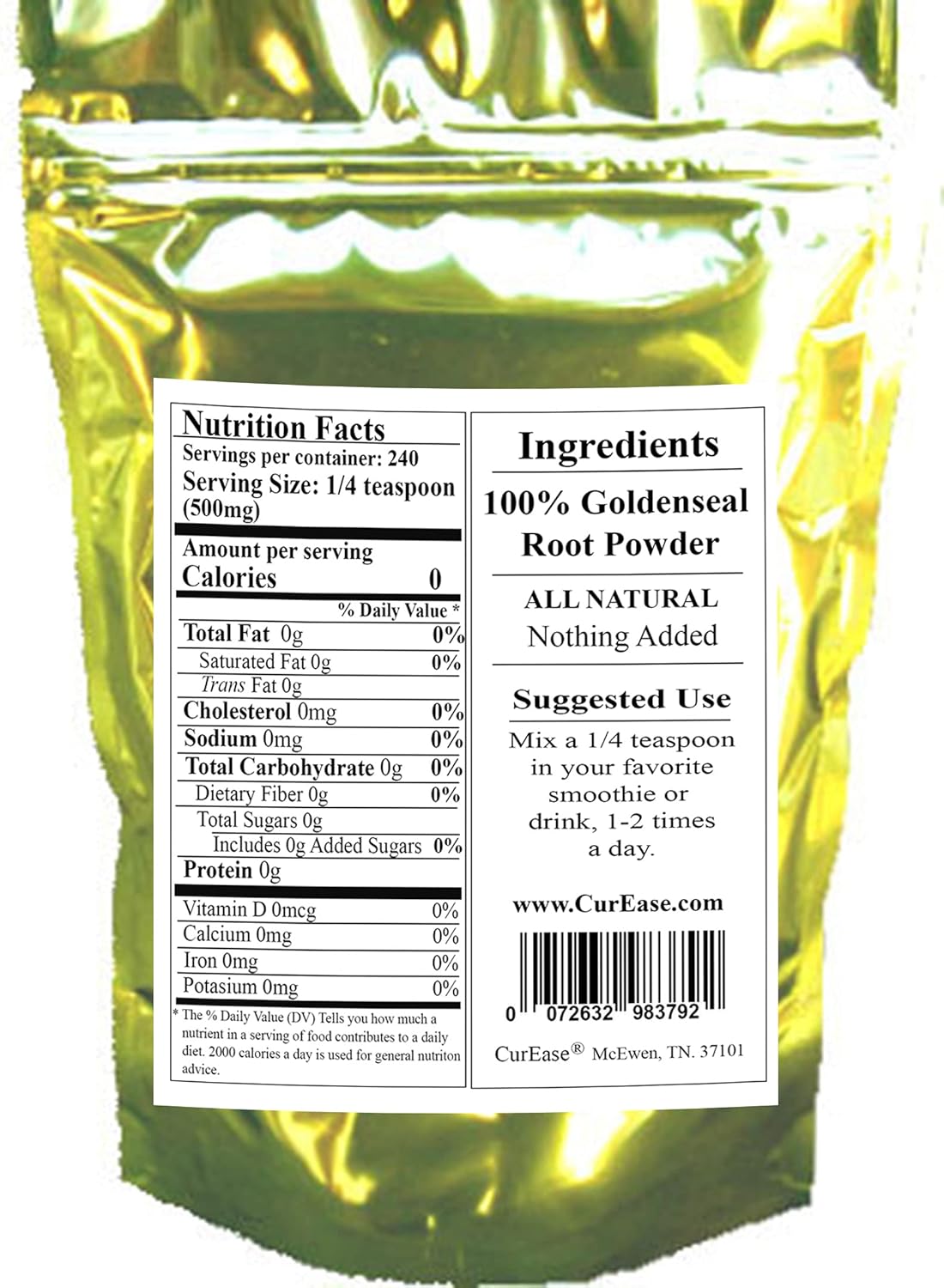 Organic Goldenseal Root Powder - 4.2 oz (240 Servings) - CurEase