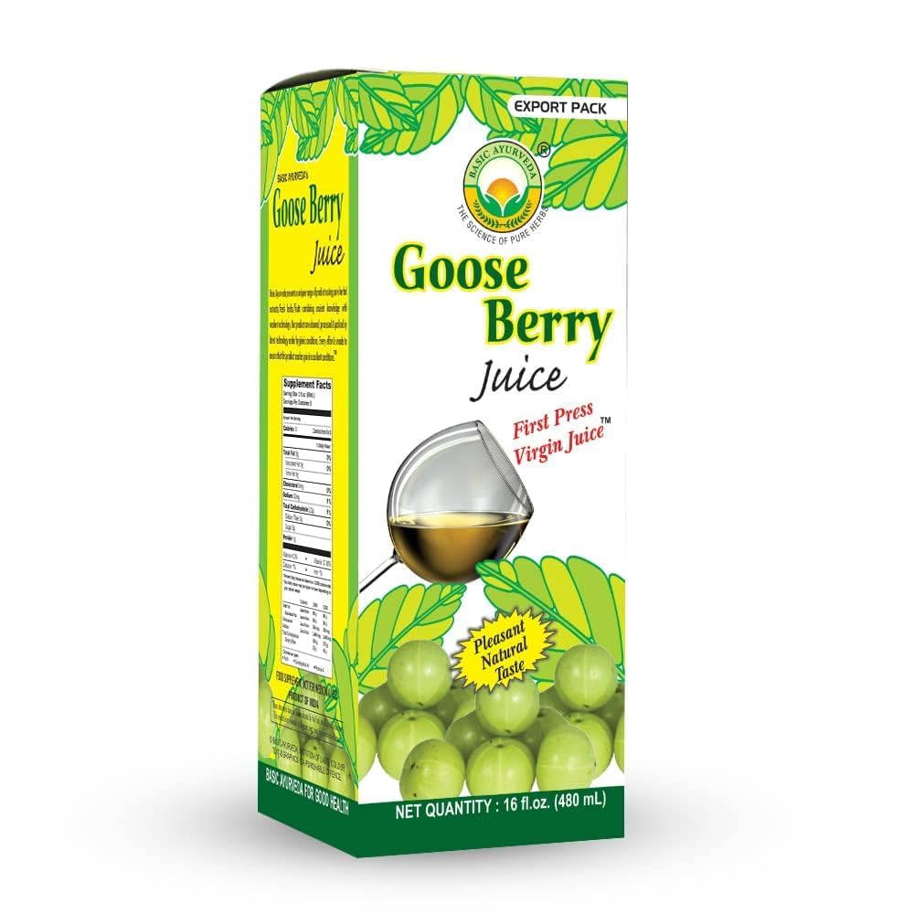 Organic Gooseberry Juice - Pure Amla Fruit Juice with Vitamin C - Hair, Eye, Teeth & Nails Support - 16.23 Fl Oz/480ml