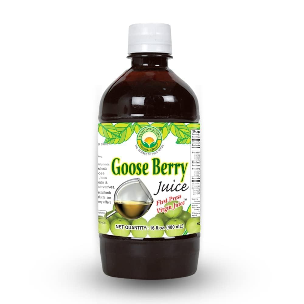 Organic Gooseberry Juice - Pure Amla Fruit Juice with Vitamin C - Hair, Eye, Teeth & Nails Support - 16.23 Fl Oz/480ml