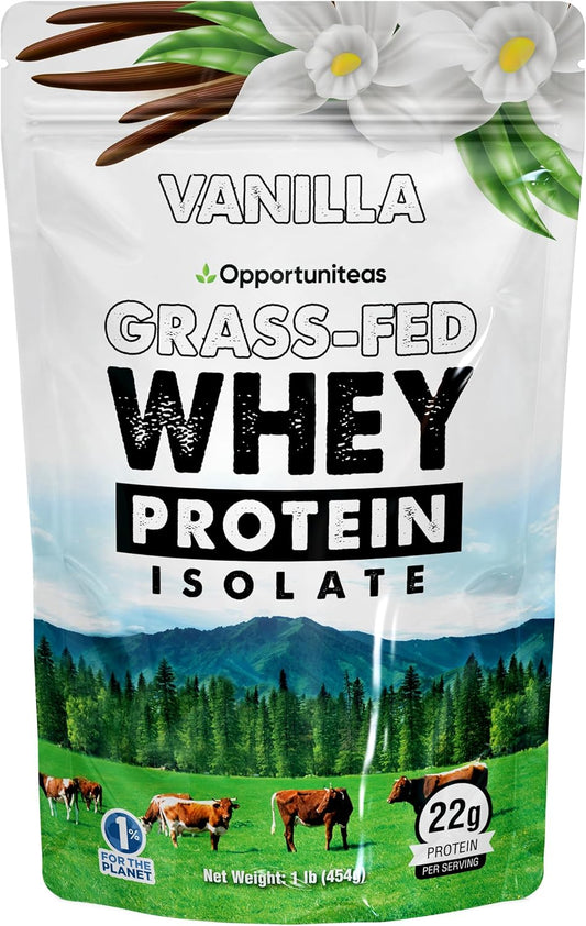 Organic Grass Fed Vanilla Whey Protein Isolate Powder - 22g Protein Without Artificial Sweeteners, Hormone-Free Cows, Non GMO - 1lb - BoostGo Australia